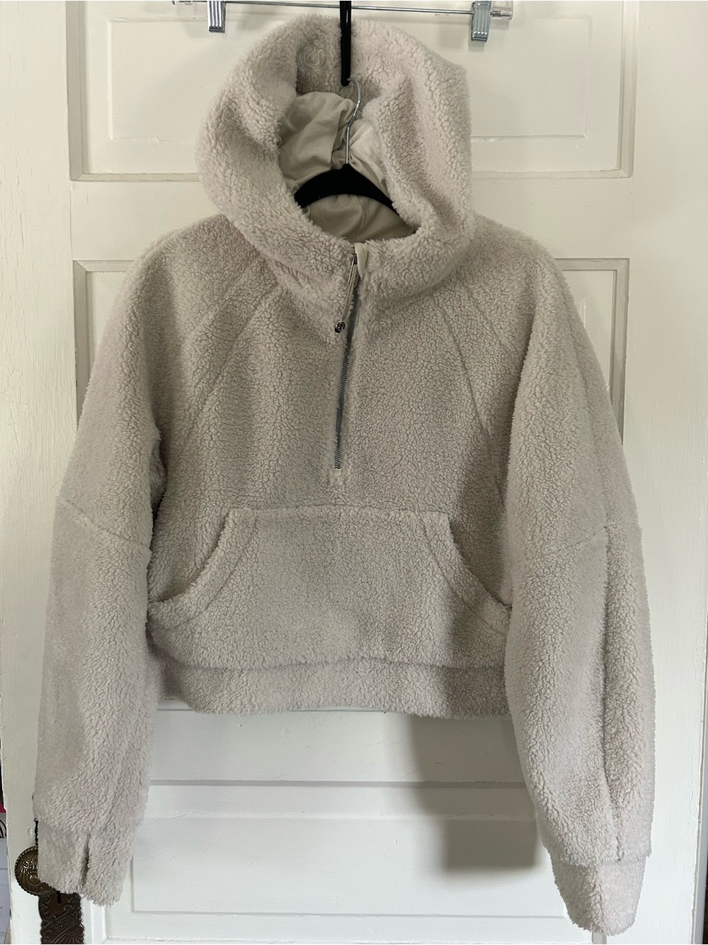 Lululemon Sherpa Half-Zip Scuba Hoodie with Thumbholes, Pockets. Bone M/L